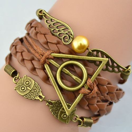 Harry Multilayer Braided Bracelets Vintage Owl Deathly Hallows wings Infinity Bracelet Bangle Gryffindor Slytherin Free Shiping