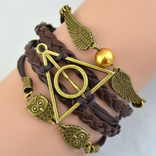 Load image into Gallery viewer, Harry Multilayer Braided Bracelets Vintage Owl Deathly Hallows wings Infinity Bracelet Bangle Gryffindor Slytherin Free Shiping