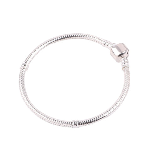 Couqcy Fashion 925 Charm Bracelet Silver Snake Chain Clip Clasp Bead Fit Women Bracelet Bead Charms DIY Original Jewelry